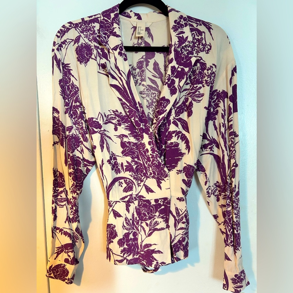 H&M Crepè Blouse in Plum & Cream